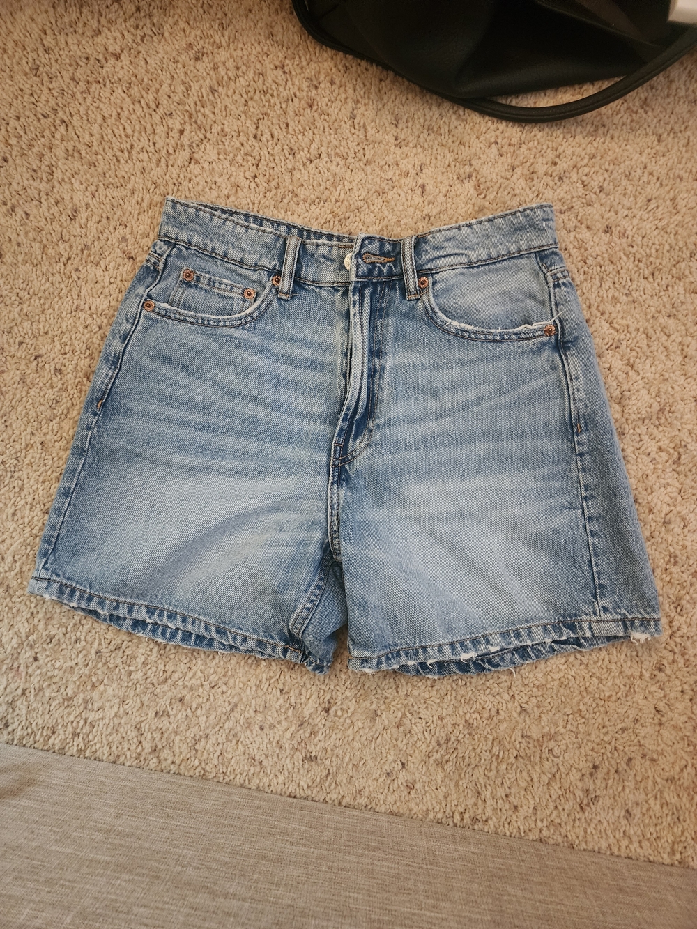 Zara Light Blue High-Rise Denim Shorts